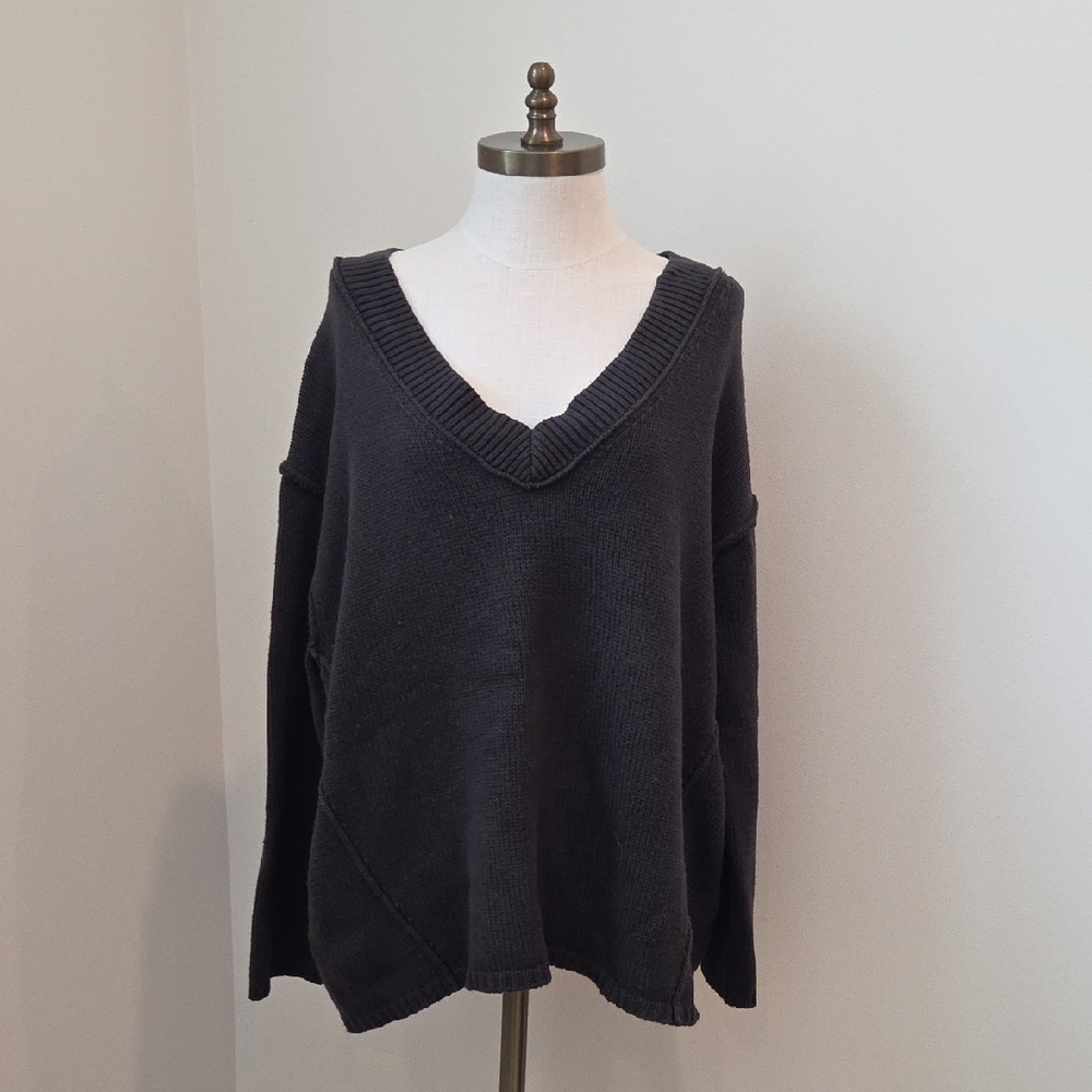 American Eagle Outfitters Charcoal Oversized V-Neck Knit Sweater